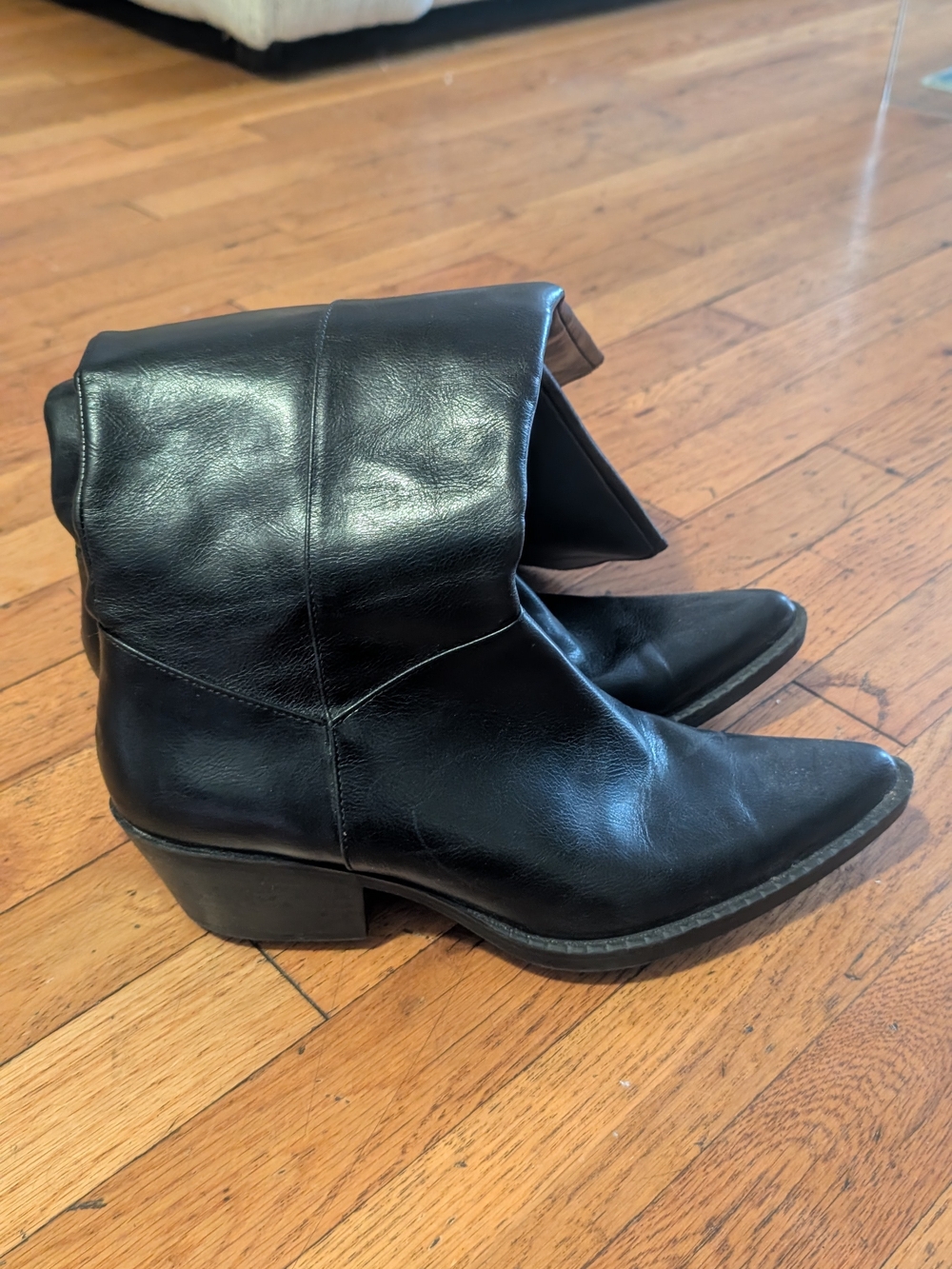 Zara Black Leather Fold-Over Ankle Boots